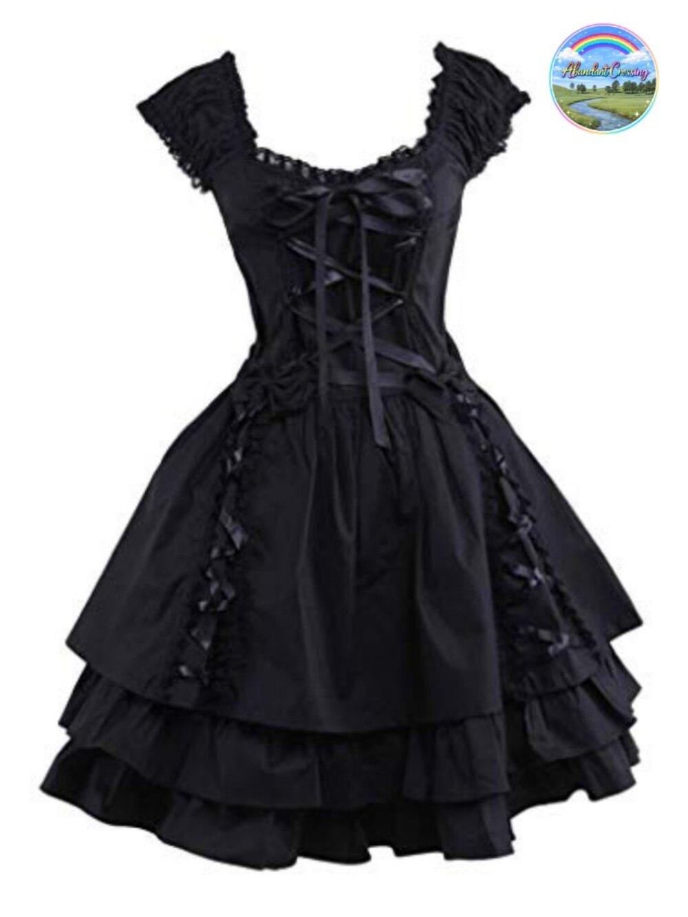 Lace-Up Goth Lolita Dress Lace Layers Puff Skirt Cosplay Costume